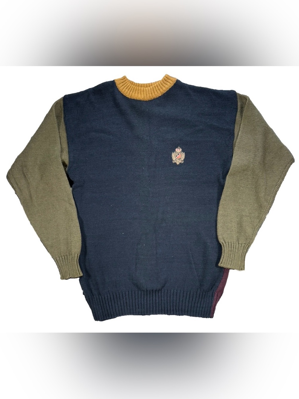 Vintage Hunting Horn Color Block Knit Sweater Men's Medium Multicolor Indie